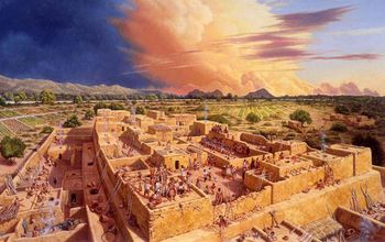 illustration of reconstructed Hohokam platform mound in the Sonoran Desert in the 13th century A.D.